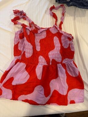 Women’s Red & Lavender Smocked Tank Top